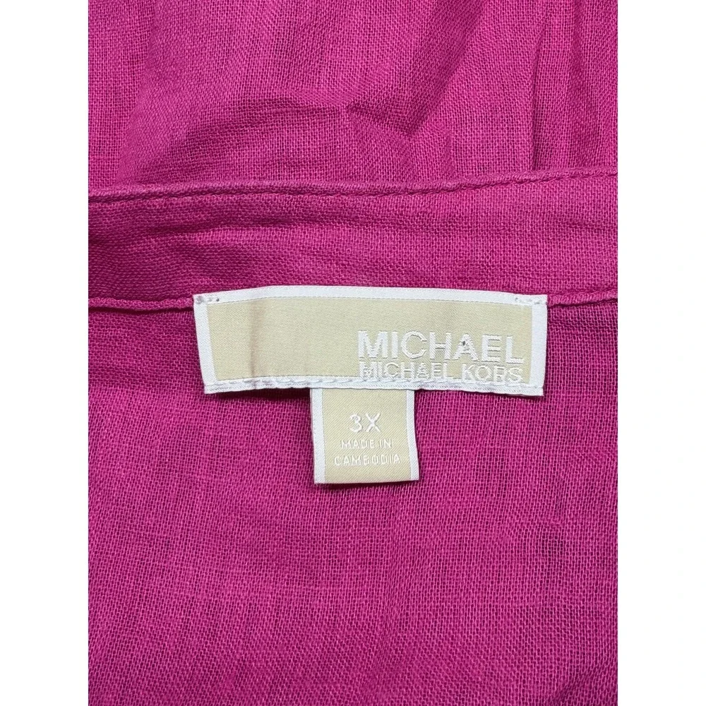 Michael Kors Top Women 3X Pink Button Up Summer Linen Blend Casual V-Neck Travel